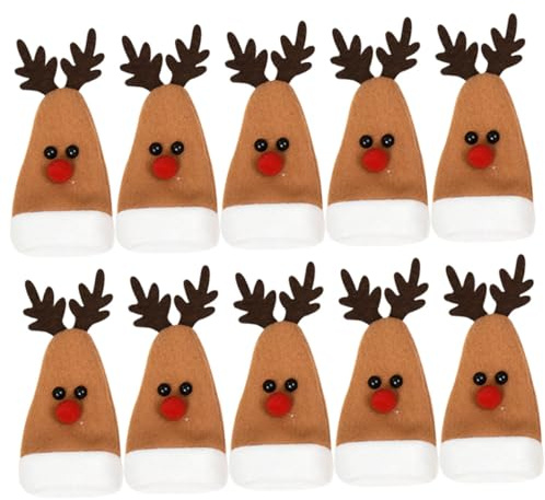 FOMIYES Lot de 10 Pochettes à Couverts Noël Motif Cerf Marron 14x6 Cm, Housses pour Fourchettes et Couteaux, Accessoires de Table Festifs pour Dîner et Emballage Bouteille Vin Vacances