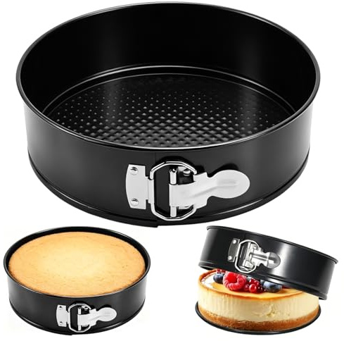 QGGTQG Molde redondo de 23 cm para tartas con revestimiento antiadherente | Moldes para tartas de acero al carbono de 9 pulgadas con fondo suelto para tartas, pizzas y panqueques (redondos 23 cm)