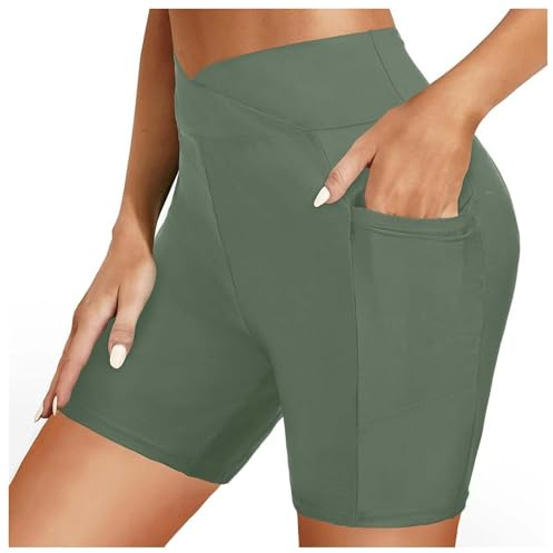 Pantalones cortos de yoga de cintura alta para mujer, para entrenamiento de gimnasio, bolsillo lateral óxido, ropa deportiva elástica para motociclista, bolsillo lateral para mandados de fin de semana