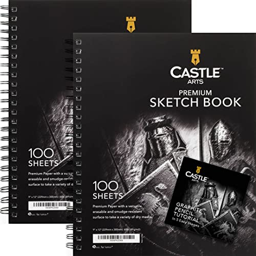 Castle Art Supplies Premium-Skizzenbücher 9in x 12in | Skizzenblock-Doppelpack | 200 Blätter Qualitätspapier 90 gsm | Für erfahrene und neue Künstler | Flexible Spiralbindungen