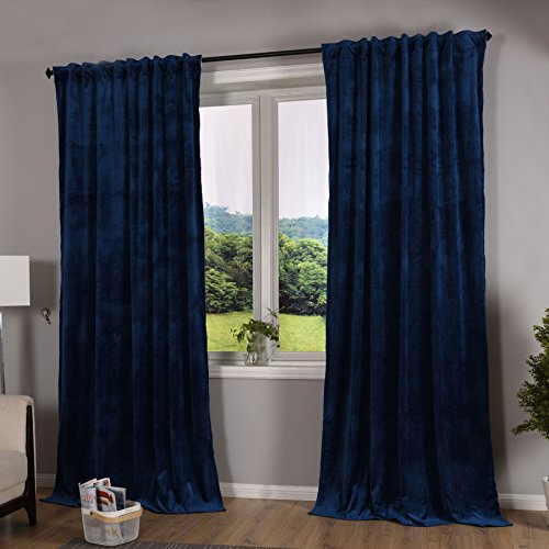 Gardinenbox Milano 20357 Lot de 2 Rideaux occultants, en Velours, Opaques, avec Passants de Tunnel, Bande à Repasser, pouvant être raccourcies, Bleu, 280 x 135 cm (H x l)
