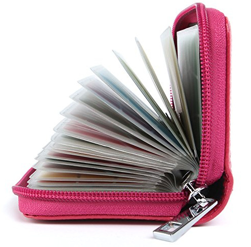 AirZyx Kreditkartenetui Damen Herren Leder RFID Schutz Reißverschluss (Rose Rot)