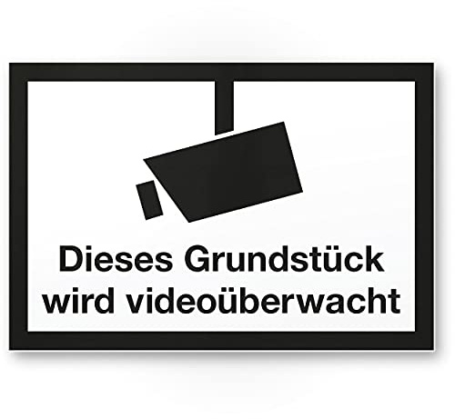 Komma Security Grundstück videoüberwacht Schild 30 x 20 cm - Achtung Vorsicht Videoüberwachung - Hinweis Hinweisschild Videoüberwacht - Warnschild Warnhinweis