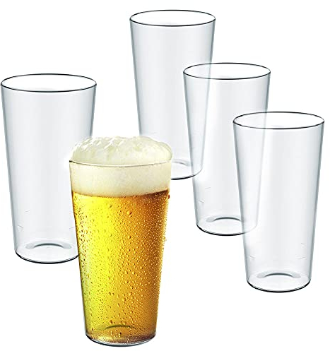 DoimoFlair Lot de 5 Verres à bière réutilisables en Plastique SAN Transparent