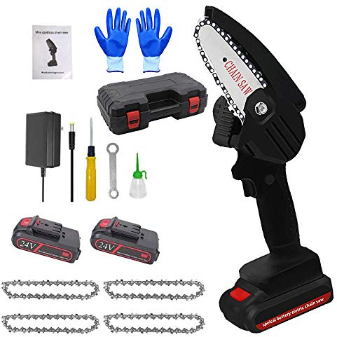 Mini Motosierra de Mano 2 Baterias INALAMBRICA Tijeras de Podar Electricas Bateria Portatil con 4 Cadena de la Sierra para Patio, Rama De Árbol, Corte De Madera,black
