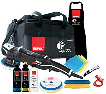 RUPES Random Bigfoot LHR15III/LUX-R Exzenterpolierer, 125 mm, luxuriöses Set mit grober und feiner Verbindung und passenden Pads UNO Protect Politur und Dichtstoff in BigFoot Werkzeugtasche mit