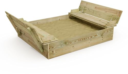 WICKEY Sabbiera in legno Flippey 130 x 165 cm con coperchio ribaltabile per bambini in giardino