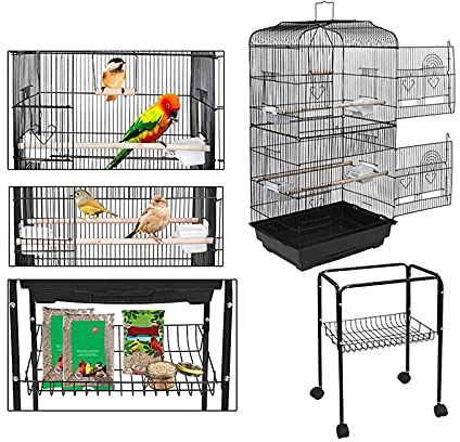 HUOLE Vogelkäfig VogelhausVogelvoliere Nagerkäfig aus Metall Vogelkäfig mit schmutzwanneneinsatz für Nymphensittiche, Papageien, Tauben, Sittiche, Finken,35.3 * 46 * 150.6cm