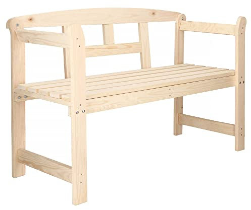 SPRINGOS Panca in legno con braccioli per 2 persone Panca da giardino 119 x 45 x 78 cm stile casa di campagna in legno massiccio grezzo