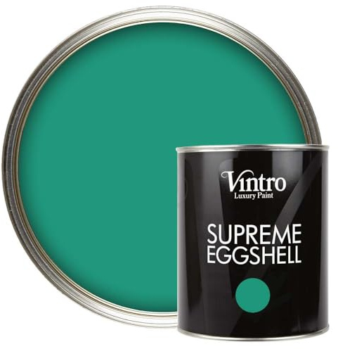 Vintro Paint | Eggshell Paint | for Walls | Wood | Trim | Satin Furniture Paint | Interior & Exterior Use. (1 Litre, Esmeralde - Emerald Green)