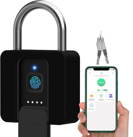 Fingerprint Padlock with Key, Dhiedas 60mm Heavy Padlock Outdoor with Phone App, Pad Lock with 7mm Steel Shackle for Garage, Gate, Shed, Fence, Warehouse, 0.5 Seconds Fingerprint Unlock