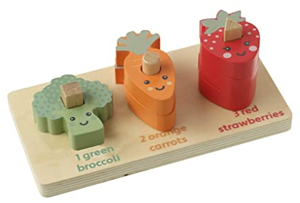 Orange Tree Toys - Counting Veggies Stacking Toy, Wooden Puzzle Board for 1 Year Old - Montessori Early Development & Activity Toy
