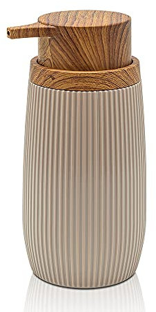 Inbagno Dispenser per Sapone Liquido, in plastica Tortora, Dettagli Effetto Legno, Blob