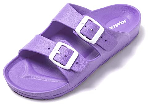 JOMIX Pantoletten Damen Sommer Bunte Badeschuhe mit Fussbett Flache Rutschfest Badelatschen Meer Pool Strand Schwimmen Schnalle Schlappen