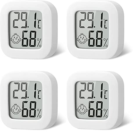 Flintronic Mini LCD-fuktighetsmätare för inomhusbruk, digital termo-hygrometer, trådlös termometer och hygrometer, lämplig för barnrum, vardagsrum, kontor och andra utrymmen(4 stycken - Vit) | Hygrometer inomhus, termometer hygrometer, sladdlös, luftfuktighetsmätare för babyrum vardagsrum kontor växthus