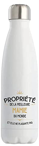 Gourde Isotherme Mamie Propriété | Bouteille 50 cl en acier inoxydable réutilisable écologique pour cadeau famille original et drôle