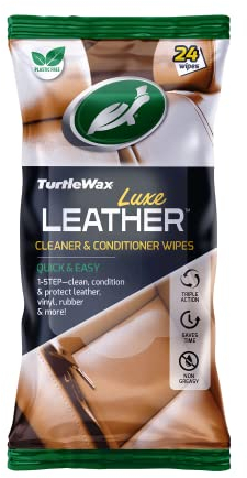 Turtle Wax Luxe Leather Wipes Car Interior Leather Cleaner - Quick Easy 1 Step Solution - Clean Condition & protect all Interior Leather, Vinyl & Rubber - Non-greasy Formula Removes Dirt & Grime