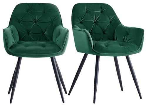 JYMTOM Esszimmerstühle mit dickem Samtstoff gepolsterter Sitz, Metallbeinen, Armlehnen und Rückenlehne Eckstuhl für Lounge Wohnzimmer(Grün,2)