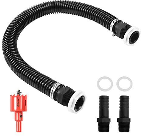 MaxEarn 1 Zoll (25mm) Regentonnen Verbindungsset, 1m Verbindungsschlauch, 2x25mm Schlauchstutzen mit Kontermutter, 2xRohrschellen, Regentonnenverbinder für Fallrohr Regensammler Regenwasser Tonnen