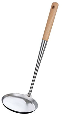 UPKOCH Pancake Spoon Stainless Steel Frying Spoon Long Handle Buelo Mold Wood Handle Kitchen Tool for Deepen Frying Home Use