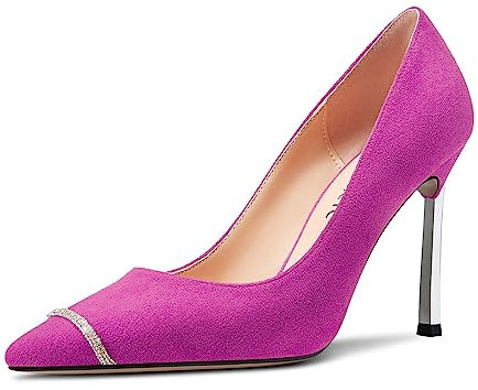 Castamere Womens Stiletto High Heel Pointed Toe Slip-on Rhinestone Crystal Pumps Court Shoe Wedding Office Sexy 10 CM Heels Fuchsia 6 UK