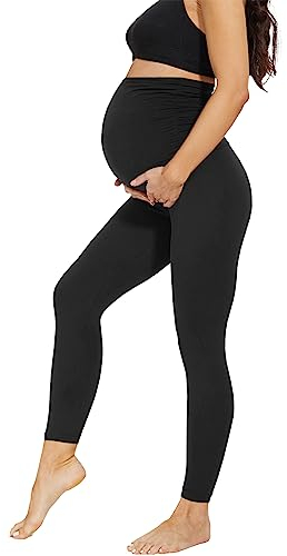 AMIYOYO Leggings premaman da donna a vita alta, opachi, per il tempo libero, elasticizzati, per donne incinte lunghi, Nero , M