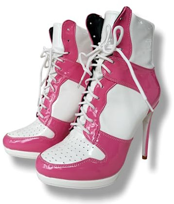Frankie Hsu Stiletto - Botines deportivos de baloncesto de tacón alto, estilo casual, color blanco y rosa, botines de tacón con cordones, para mujeres y hombres, Blanco, 47 EU