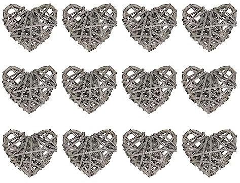 sourcing map 12 Stück Herz Deko Rattan Deko, 5 cm Fensterdeko Hängend Styropor Herz Kranz Natürlich Wicker Türdeko Haustür für Valentinstag Dekoration Hochzeit, Hellgrau