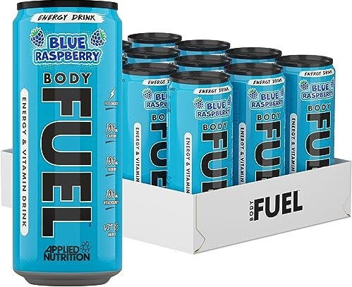 Applied Nutrition BodyFuel Energy & Vitamins Drink - Fast Energy, Energy Drink, Sugar Free with Caffeine (Pack of 12 Cans x 330ml) (Blue Raspberry)