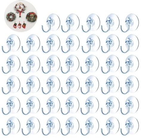MHMondawn 40er Set 40mm Transparente Saugnapf Haken - Saugnapf, Saugnäpfe, Haken Saugnapf, Saugnäpfe mit Haken, Saugnäpfe für Fenster - Ideal für Zuhause Dekoration