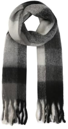 FASHION YOU WANT Damen Web Strickschal mit buntem Karo Muster und langen dicken Fransen, warmer Winter, Stola