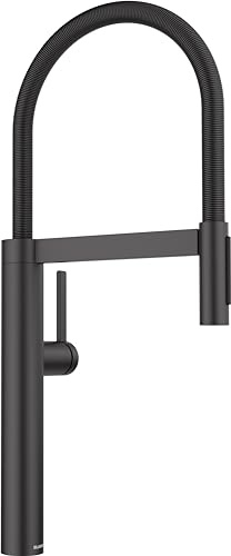 BLANCO CULINA-S II | Küchenarmatur in schwarz matt | Hochdruck | Mit herausziehbarem Schlauch | Wechsel Klarstrahl in Brausestrahl | Rückflussverhinderer | wassersparend | [10,5x26x56,8 cm]