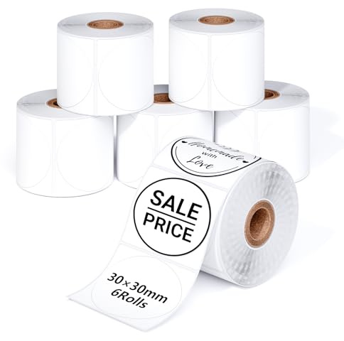 Phomemo M110 Runde Etiketten für M110/M220/M221/M120/M200 - 6 Rollen Thermo Bögen 1.18 x 1.18 (30x30mm), 200 Stück/Rolle