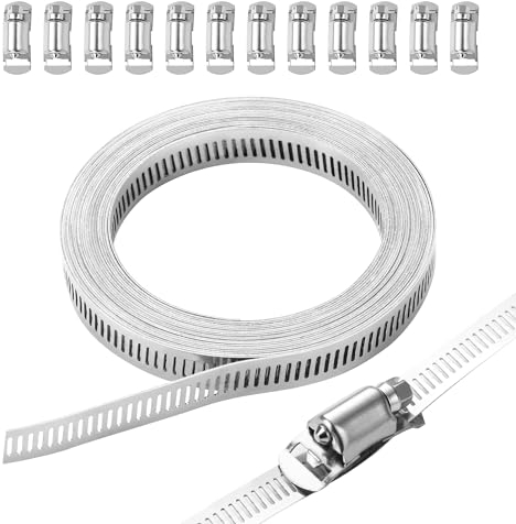 5M Collier de Serrage Inox, Kit de Colliers de Serrage DIY Inox 304 pour tuyau avec 12 colliers de serrage pour tuyaux d'eau, tuyaux de gaz domestique, étangs, machines à laver, tuyaux de voiture.