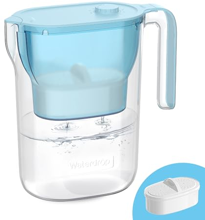 Waterdrop Jarra de Filtro de agua para Refrigerador, Jarra de agua con Filtro de 3 Meses, 2,5L,Reduce Fluoruro, Cloro y más, Certificada por NSF, Libre de BPA,Azul (Filtro de reemplazo:WD-PF-01A Plus)