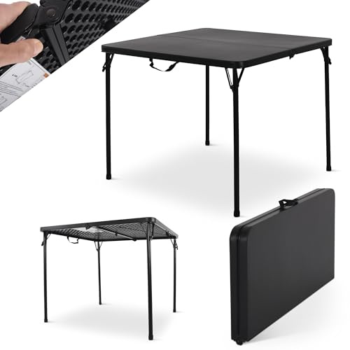 Raburg Klapptisch 4 Personen, Camping, Garten & Outdoor, klappbar, Schwarz/Schwarz, Jonas, Camping-Klapptisch, einteilig, 86 cm x 86 cm, Belastbarkeit 20 kg, leicht & flexibel, Stabiler Metallrahmen