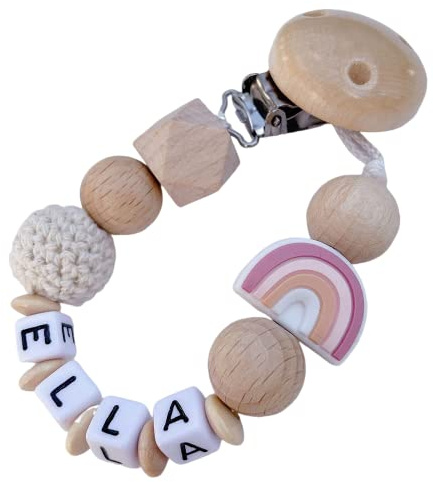 personalisierte Kette mit Namen für für Mädchen Junge Baby Geschenk personalisiert zur Geburt & Taufe große Farbauswahl süße Tiere (Regenbogen Rosa)