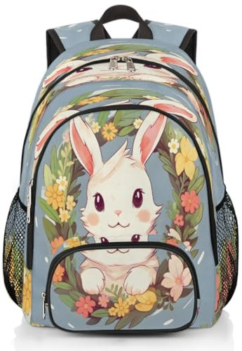 Rucksack mit niedlichem Osterhasen-Blumenmotiv, großes Fassungsvermögen, Schulrucksack, Wandern, Reisen, lässiger Laptop-Tagesrucksack für Kinder, Jungen, Mädchen, Männer, Frauen, farbig, XXL