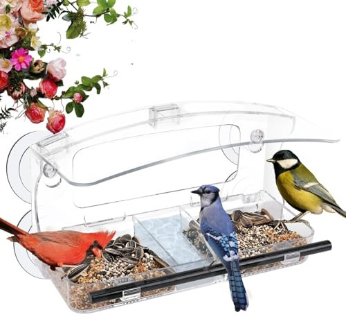 Jarkyfine Fenster-Vogelfutterstation mit starkem Saugnapf für draußen, Nahaufnahme Vogelbeobachtung Geschenk für Vogelliebhaber Katzen, geeignet für Kardinäle, Finken, Oriolen, Bluebirds usw.