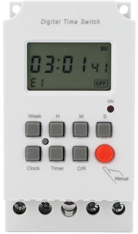 Interruptor Temporizador Digital, 28 Grupos 25 A AC200-240 V Interruptor Temporizador de Luz Programable con Chip de Grado Industrial, Batería de 600 MAh, Interruptor