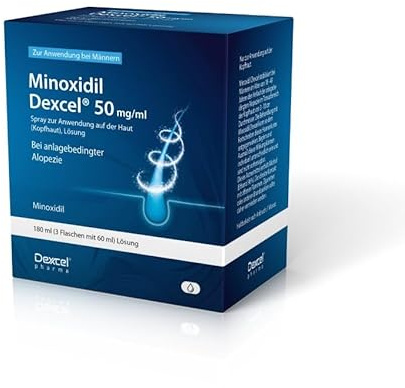 Minoxidil Dexcel 50 mg/ml Spray für Männer zur Anwendung auf der Haut (Kopfhaut), 180 ml Lösung