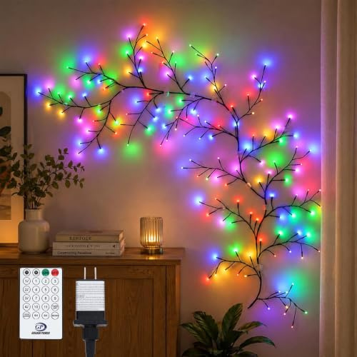 Vigdur Willow Vine Lights, 7.9FT LED Tree Branch Lights with Remote Control | 11 Lighting Modes, 18 Branches 144 LEDs, Timer, 4 brightness, Vine Fairy Light for Walls Bedroom Cottagecore Decor, Colorful