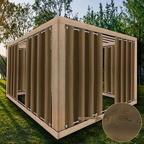 Wasserdichte extrabreite Outdoor-Terrassen-Vorhänge für Veranda, Pavillon, Pergola, Baldachin, winddicht und Duschbad, Hellbraun, 160 x 250 cm, 1 Stück