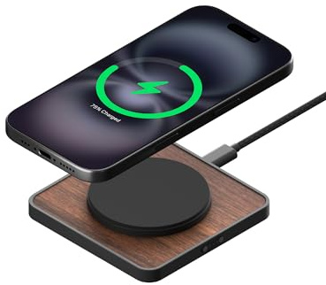 Mous- MagSafe Kabelloses Ladepad, kompatibel mit iPhone 17/16/15/14, Pixel 10 and Airpods - Walnuss