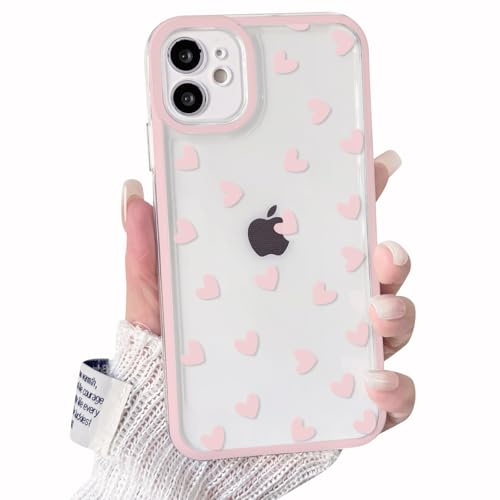 NITITOP Custodia protettiva compatibile con iPhone 12 Mini, con motivo a cuore rosa chiaro, per ragazze e donne, in morbido TPU trasparente, con cornice colorata, obiettivo della fotocamera, antiurto
