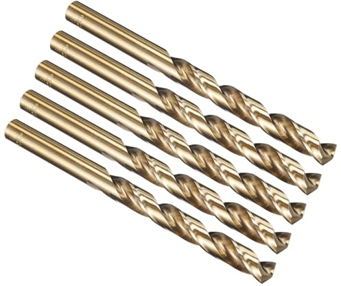 PATIKIL 9mm Drill Bit M35 Cobalt 5% High-Speed Steel 5 Pack | Jobber Straight Shank 135° Gold Finish for Stainless Steel Hard Metal