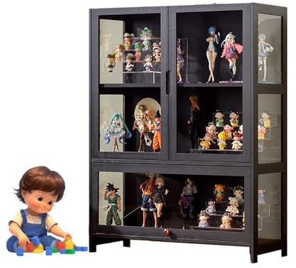 Pounjsd Curio-Schränke,Acryl-Sammlungsvitrine, Glas vitrine schwarz,Holzvitrine, sammlervitrine,Vitrine für Büros, Schlafzimmer, Wohnzimmer,Doppeltüren,Magnetische Flip-Tür, 3F-80 * 32 * 106CM