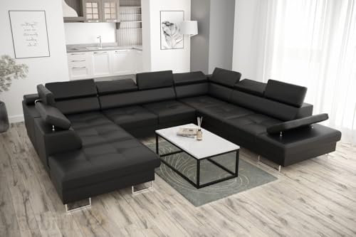 Friderik Hörnsoffa läder Galaxy MAX I lädersoffa 280 x 350 x 225 cm sovfunktion och två sänglåda (svart, höger)