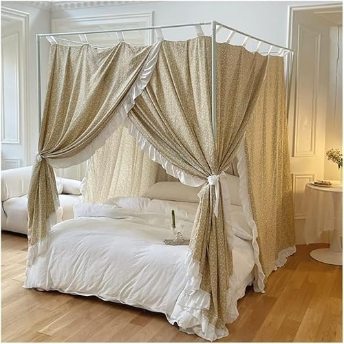Elegante cortina de cama con toldo de 4 esquinas a prueba de luz, romántica, con marco resistente, ideal para adultos, niñas y niños (color: amarillo)