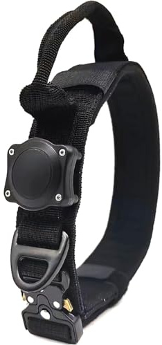 ZHHSUNY Hundehalsband, Air Tag, mit Halterung für Air-Tag, 100 % wasserdicht, mit GPS-Halterung, taktisches Halsband für Hunde, verstellbar, aus Nylon, besonders langlebig (Schwarz, L)